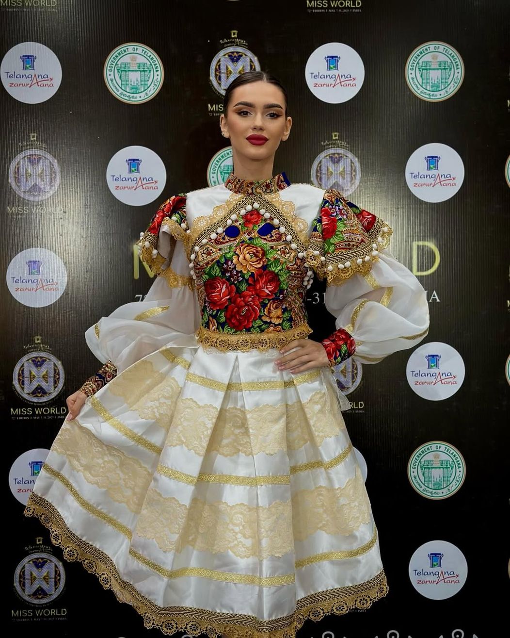 Opening ceremony of the 72nd Miss World Festival, wearing the national costume   #missworld #72ndmissworld