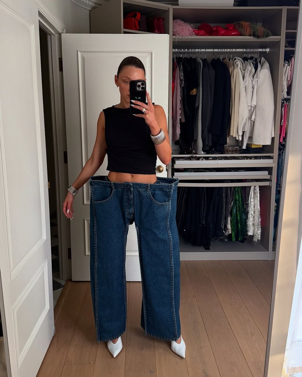 Not for everyone — and that’s the point. @maryfurtas styling our avant-garde square silhouette jeans for everyday life like a pro. ❤️_🔥🟦Jeans are now available for preorder at kseniaschnaider.com — made (1)