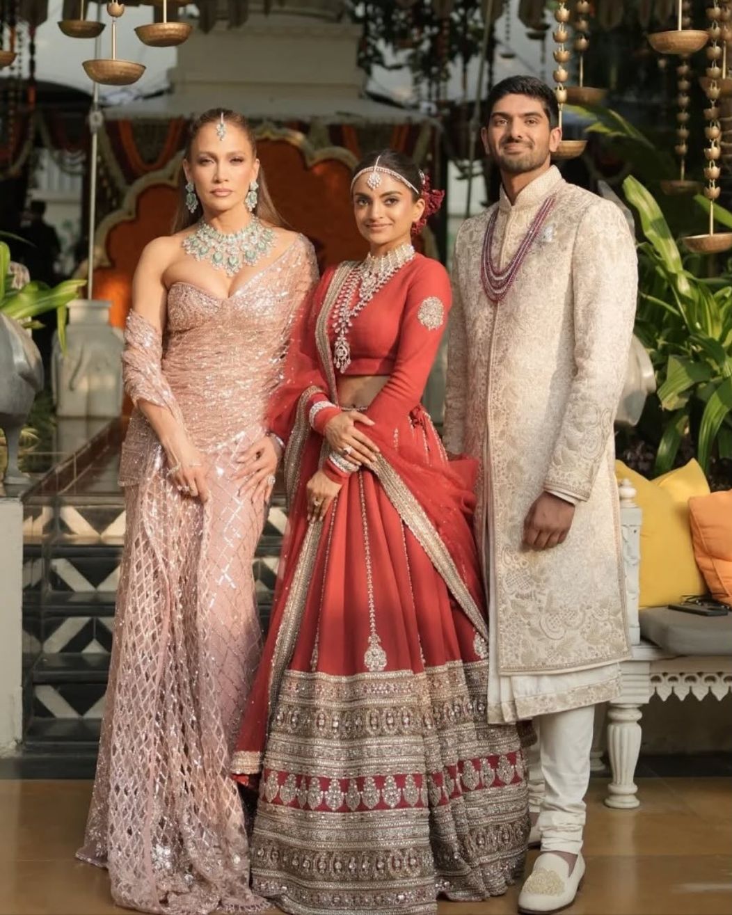 Jennifer Lopez stuns in a Manish Malhotra saree featuring Swarovski crystal floral detailing and (1)