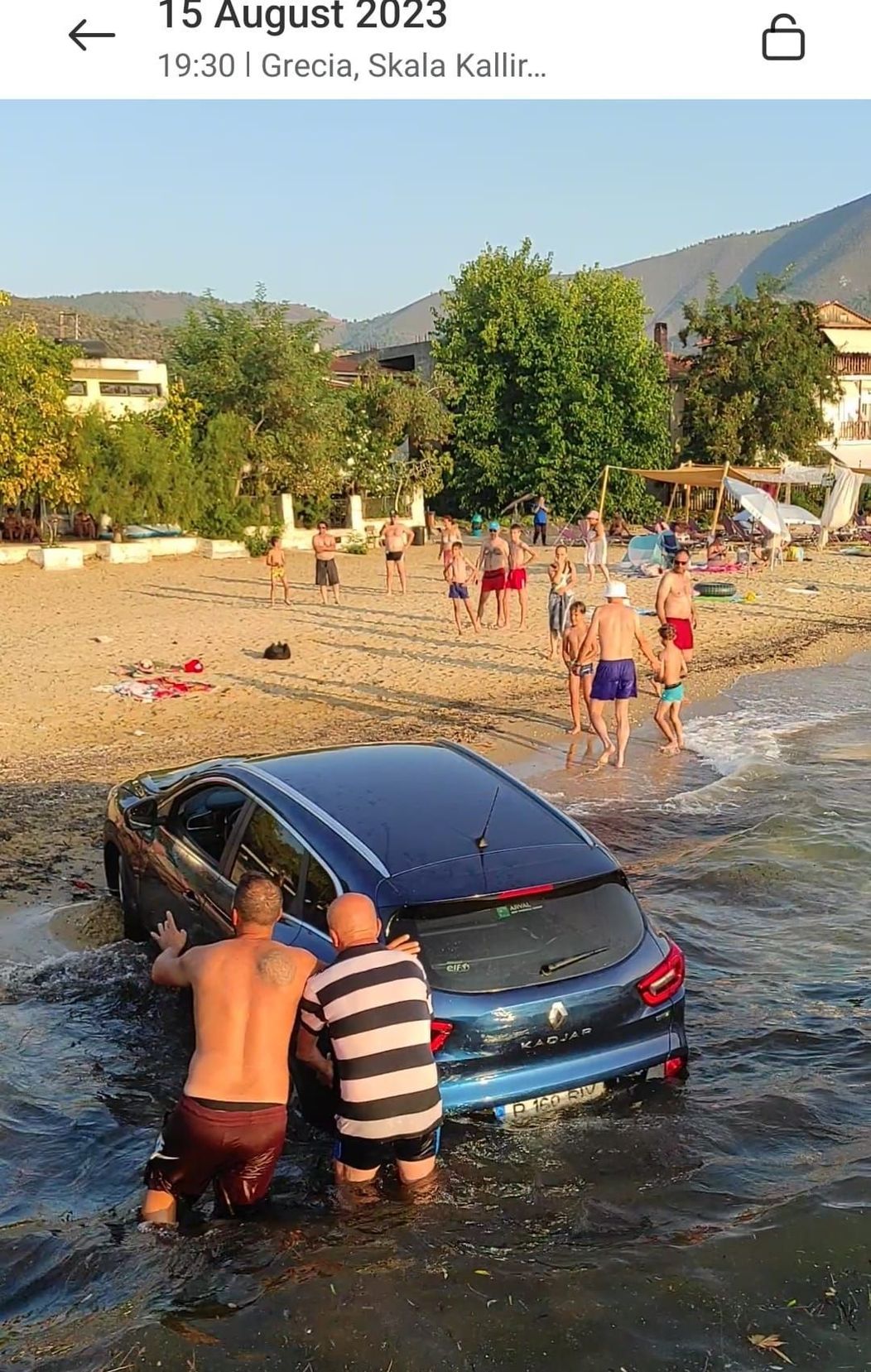 un roman a ajuns cu masina in mare in skala kallirachis, thassos