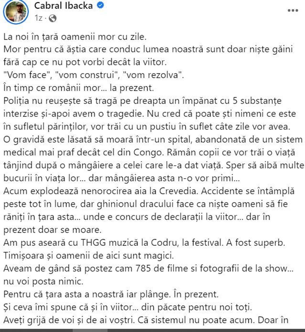 reacția lui Cabral după tragedia de la Crevedia și accidentele rutiere din august 2023, România