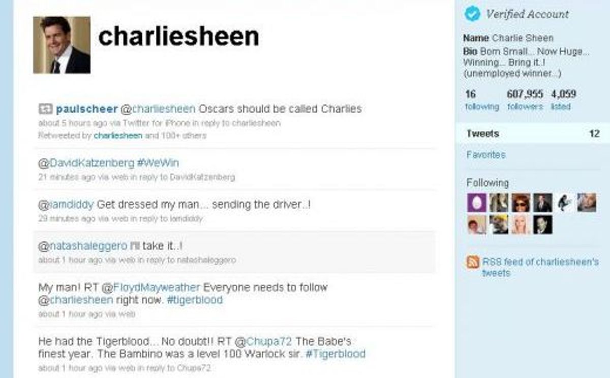 Charlie Sheen si-a facut cont de Twitter: in cateva ore, peste 600.000 ...