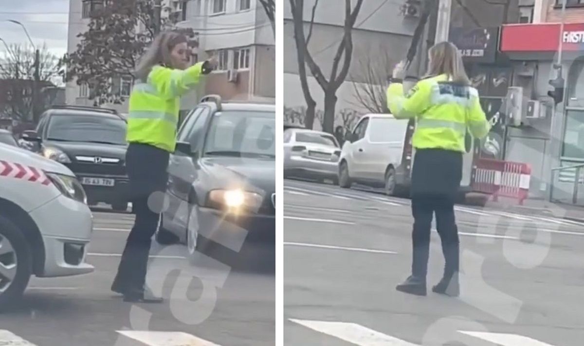 Brațele întinse Orizontal Ale Polițistului Care Dirijează Circulația Video viral cu o polițistă care dirijează traficul în Brăila! Cum a