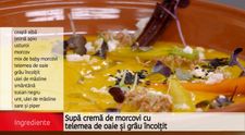 Supa crema de morcovi cu telemea de oaie si grau incoltit
