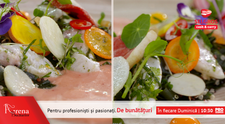 Ceviche de dorada cu fructe confiate si salata de quinoa si medalion de vita cu sos de ciocolata si legume de sezon