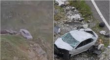 Momentul în care o mașină se prăbușește într-o râpă pe Transfăgărășan. Ce s-a întâmplat cu șoferița