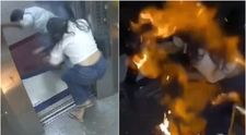O femeie și doi bărbați, la un pas de tragedie în lift! Momentul în care se produce o explozie violentă, surprins pe camerele de supraveghere
