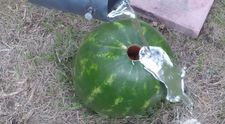 A facut o gaura in coaja unui pepene rosu si a turnat aluminiu topit in interior. Ce s-a intamplat la final 