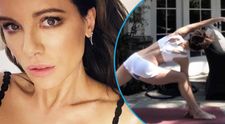 Kate Beckinsale, yoga în cea mai sumară ținută