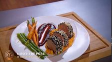 Masterchef 2024, 1 octombrie. Coco Fazakas - Mușchiuleț de porc în crustă de susan alb și negru