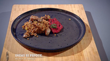 Masterchef 2024, 7 octombrie. Ionuț Moraru - Pipote cu inimioare în sos de vin alb și piure de sfeclă roșie cu hrean