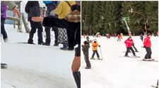 FOTO O femeie a venit pe pârtie, la Poiana Brașov, în fustă mini și cizme cu toc. Turista a ajuns vedetă pe internet