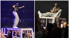După eșecul cu balonul gonflabil, Akon a trecut la alt nivel. S-a cocoțat pe o masă și i-a pus pe bodyguarzi să-l plimbe prin mulțime: „Sper că băieții ăia au fost plătiți dublu”