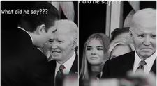 Momentul în care Barron Trump îi șoptește la ureche lui Joe Biden și îi șterge zâmbetul de pe față. ”Îmi scriu pe tricou replica!”