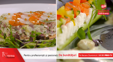 Tartar din pipote de curcan cu salata de microplante si File de cod negru cu pui de balta si legume de sezon