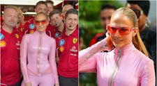 Jennifer Lopez, în plastic roz și mulat din cap până-n picioare… la peste 35 de grade! Cum s-a afișat în fața piloților de Formula 1