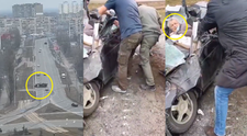 VIDEO Un bărbat din Kiev, în pericol după ce un vehicul blindat rusesc a trecut peste mașina lui