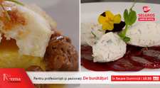 Carpaccio din sfecla cu branza de capra si alune si file de Monkfish, sos cu ciuperci si mamaliga cu branza de capra
