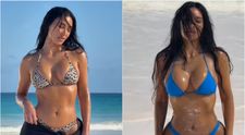 Spune că face sport 2 ore pe zi, 6 zile pe săptămână, iar acum își arată corpul de vis. Kim Kardashian, rotunjimi perfecte în costum de baie