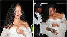 Rihanna, apariția “chinuită”, într-o rochie în care a trebuit să își susțină în permanență decolteul! Cum au surprins-o paparazzii