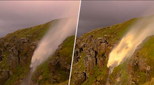 VIDEO Momentul spectaculos când apele unei cascade își inversează cursul. Care este motivul
