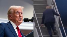 Donald Trump, protagonistul unui moment stânjenitor. S-a împiedicat în timp ce urca scările avionului prezidențial. L-a ironizat pe Joe Biden când a pățit același lucru