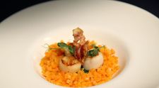 Reteta Ciprian Ogarca: Risotto de cartofi dulci cu salvie, scoici Saint Jacques si spanac sote