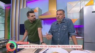 Ciulama de pui cu mix de ciuperci în coșuleț de foitaj