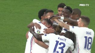Portugalia 1-2 Franța: Pogba trimite o pasă senzațională, de la centrul terenului. Benzema preia excelent balonul în marginea careului de 16 metri, înaintează, apoi șutează imparabil la colțul lung