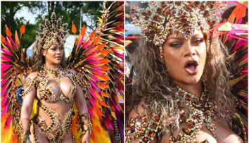 Rihanna, regina carnavalului! Artista si-a etalat silueta de după naștere pe străzile din Barbados, într-un costum incendiar