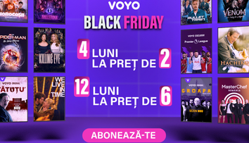 Descoperă un univers de conținut cu oferta VOYO de Black Friday! În perioada 7-17 noiembrie ai oferte la abonamentul de 4 luni la preț de 2 și de 12 luni la preț de 6!