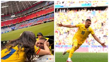„Sunt atât de mândră de tine”. Imagini emoționante cu soția și fiica lui Răzvan Marin după terminarea meciului România-Ucraina, la EURO 2024