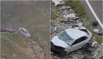 Momentul în care o mașină se prăbușește într-o râpă pe Transfăgărășan. Ce s-a întâmplat cu șoferița