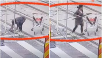 Scene șocante în Capitală! O femeie, filmată în timp ce fură bucăți din șinele de tramvai