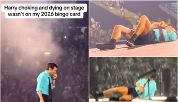 „Când a căzut în genunchi, inima mi s-a oprit”! Momente de panică la concertul lui Harry Styles: s-a înecat cu apă și a căzut pe scenă, iar fanii au crezut că a leșinat