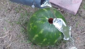 A facut o gaura in coaja unui pepene rosu si a turnat aluminiu topit in interior. Ce s-a intamplat la final 