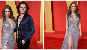 Apariție demnă de Oscar! La 58 de ani, Elizabeth Hurley a strălucit la brațul fiului ei la petrecerea Vanity Fair