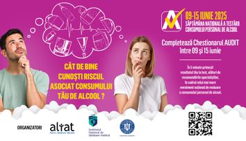 (P) Românii îşi pot evalua consumul de alcool între 9-15 iunie 2025, în cadrul campaniei Săptămâna Naţională a Testării AUDIT