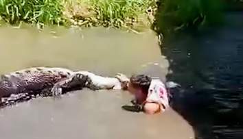 Moment terifiant! Un turist a fost ronțăit de un crocodil după ce a confundat bestia de 4,5 metri cu ”o statuie” și a vrut să-și facă un selfie cu ea