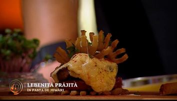 Masterchef 2024, 17 septembrie. Marius Galan: Lebeniță prăjită în pastă de jumeri cu ceafă și cas gratinat, slănină de mangaliță și busuioc