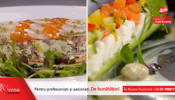 Tartar din pipote de curcan cu salata de microplante si File de cod negru cu pui de balta si legume de sezon