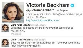 Victoria Beckham, pe Twitter: “Harper este bebelusul cel mai frumos”