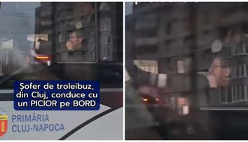 Scenă incredibilă la Cluj. Un șofer de troleibuz a fost filmat în timp ce conducea cu un picior pe bord. Cum se pedepsește această abatere