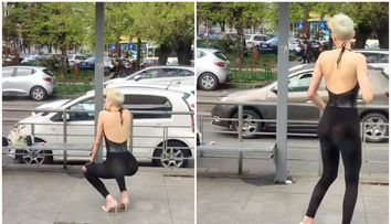 Spectacol gratuit în stația de tramvai. O româncă dansează în colanți transparenți pentru un TikTok