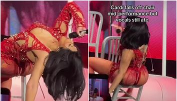 A vrut să fie seducătoare, dar scaunul a cedat! Cardi B, în desuuri pe podea după ce a căzut de pe scaun în fața a mii de oameni
