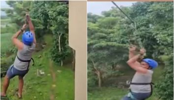 Momentul în care un turist cade de la 12 metri înălțime, după ce tiroliana pe care se afla a cedat. Imaginile șocante surprinse de martori