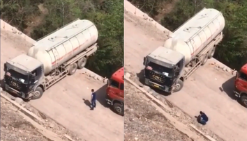 Soferul anului! Iti ingheata sangele in vene cand vezi ce face pe marginea prapastiei