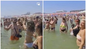 Un român a intrat cu boxa în mare, a pus manele la maximum și s-a încins o petrecere în valuri. Cum se petrece la Eforie
