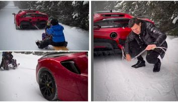 VIDEO Un milionar din Cluj, aroganță de Crăciun. A legat sania copiilor la Ferrari și a tras-o prin zăpadă. Reacția oamenilor: ”Copiii au inhalat tot...