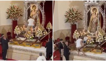 VIRAL Ce a putut face un bărbat, sub privirile credincioșilor. S-a aruncat pe altar, la statuia Fecioarei Maria și...